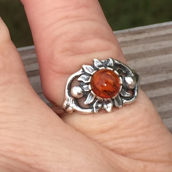 Sunflower Dancer Ring .925 Sterling Silver w/ genuine Amber - Picture 7 of 8
